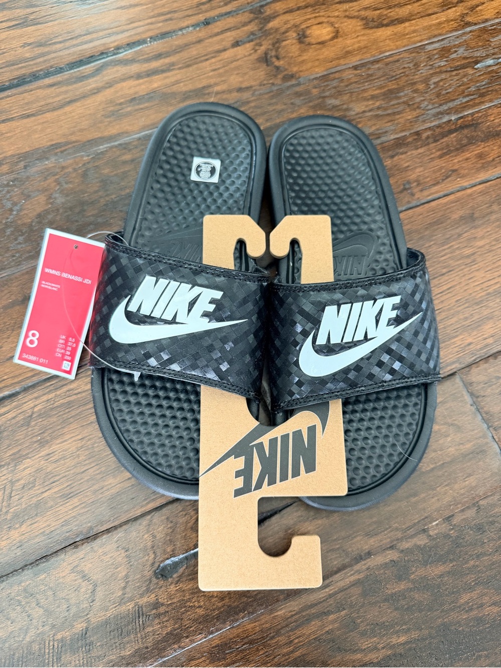 NWT - Size 8 - Nike Black Women's Slides with White Logo